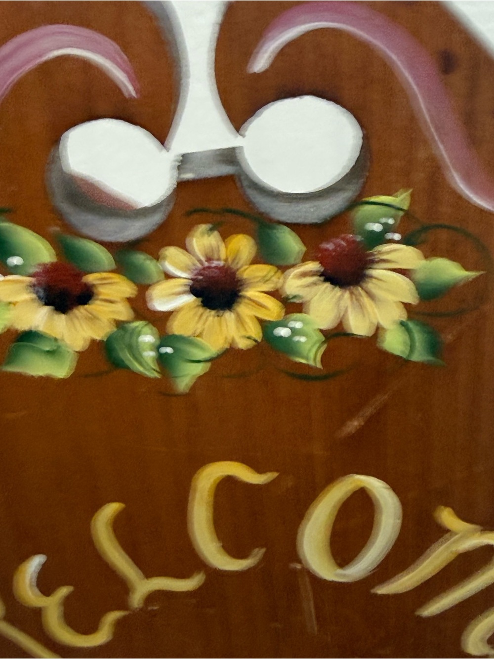 Welcome Hand-Painted Wood Wall Sign - Floral Pink and Yellow - Picture 6 of 9